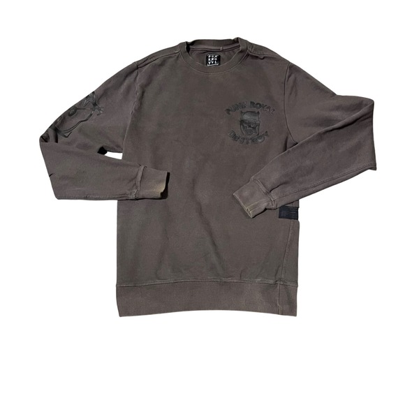 Punk Royal  Destroy Sweatshirt Men Small Brown Skull Helmet Puff Print Logo Goth - Picture 2 of 13